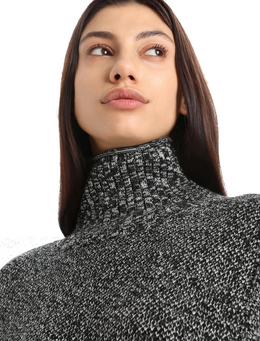 Women's Icebreaker Merino Seevista Funnel Neck Sweaters Black / Snow | CA 1320CTVE